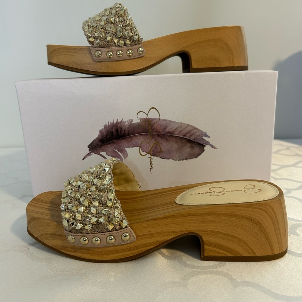 Jessica Simpson Gold Embellished Slide Sandals